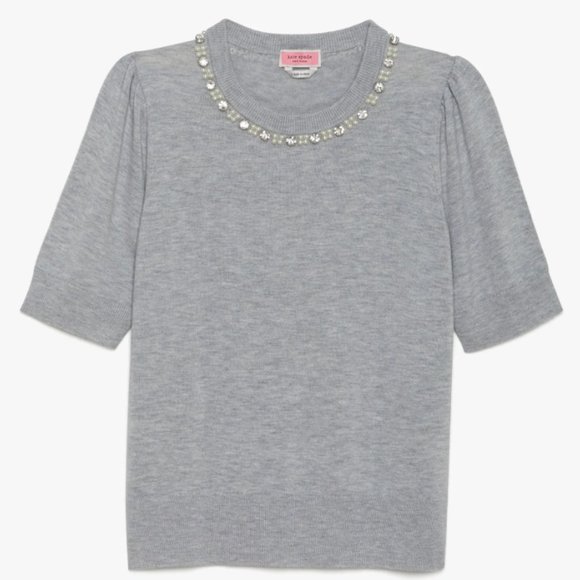 Kate Spade pearl crystal collar sweater grey heather size small nwot - Picture 7 of 9